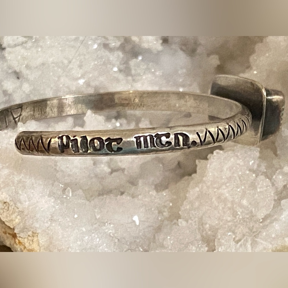 Sterling Pilot Mountain Turquoise Stamped Stacker Cuff - Picture 6 of 7